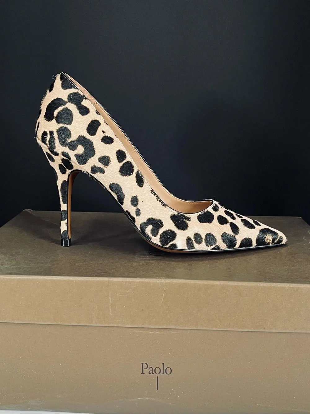 Linea Paolo Leopard Print Calf Hair Pointed Toe Stiletto Pump - Beige/Black